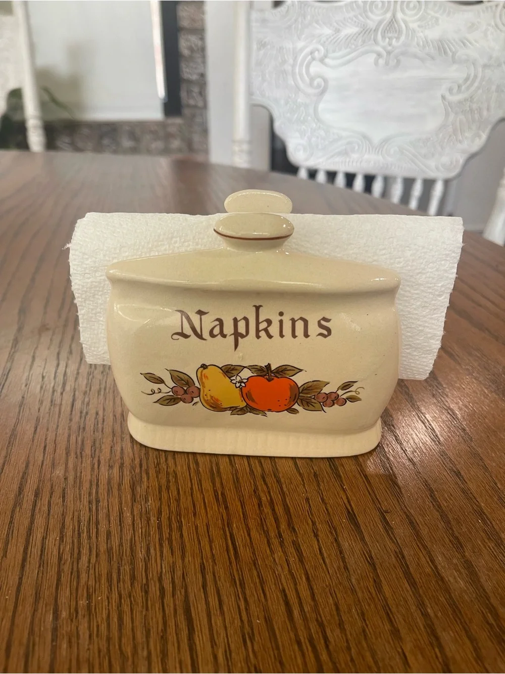Cream Ceramic Napkin Holder with Harvest Fruit Design